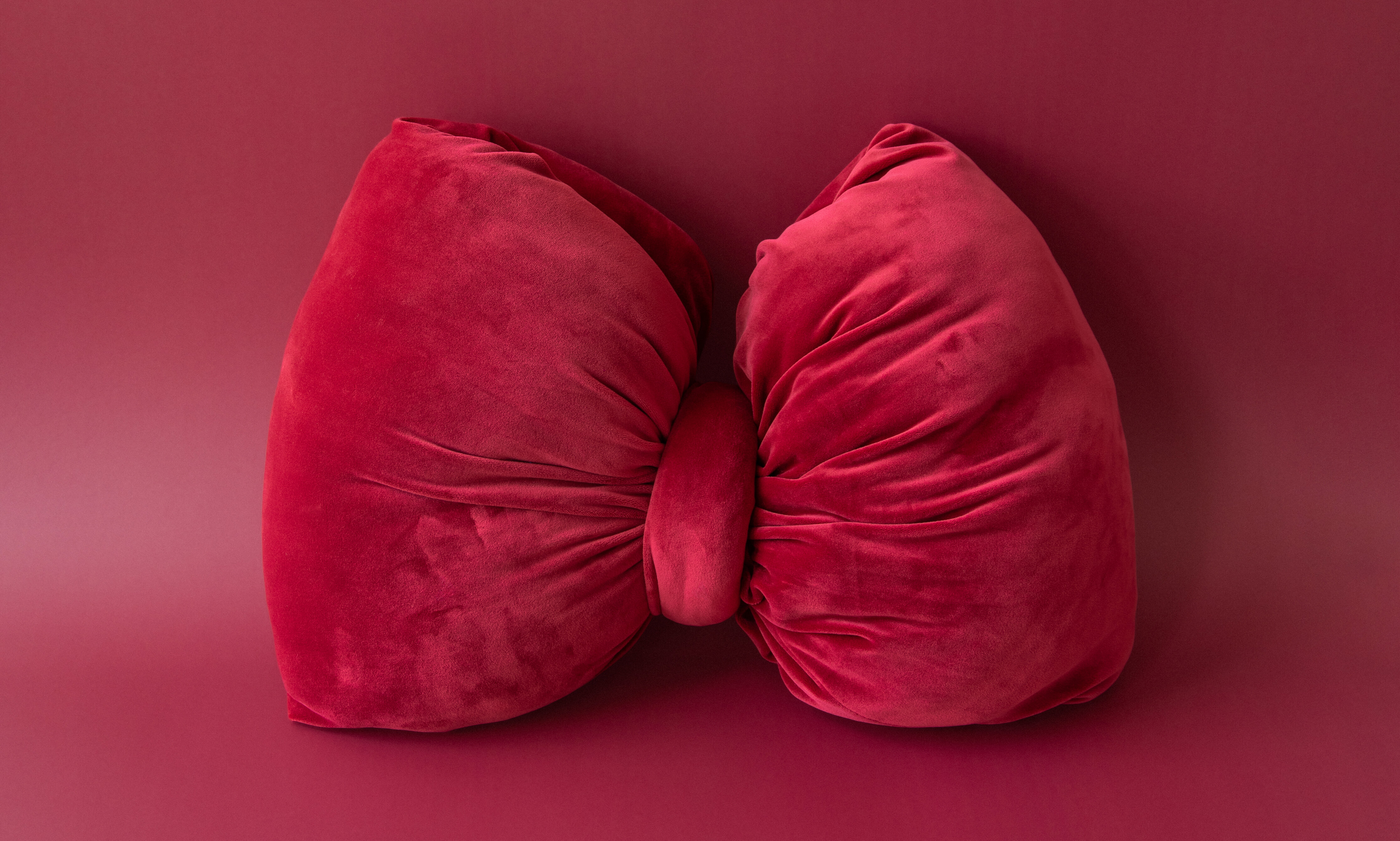 Rød sløyfeformet pute.
